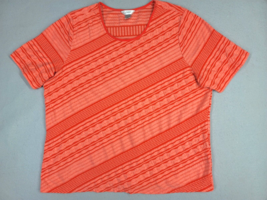 CJ Banks Shirt Womens Plus 2X Orange Stripe Top Geometric Knit Pullover - £13.13 GBP