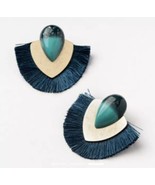 Plunder Design Trendy Fashion Destynee Navy Turquoise Fringe Teardrop Ea... - $36.92 CAD