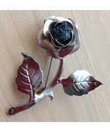 Vtg Silver Rose Pin Brooch Black Rough Cut Stone Unsigned - £15.77 GBP