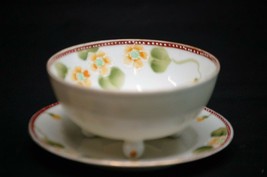 Old Vintage Fine China 3 Footed Rice Bowl w Underplate Set Yellow Flowers Japan - £13.13 GBP