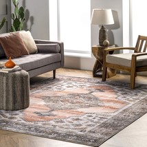 5&#39; X 8&#39; Peach Nuloom Gracie Machine Washable Distressed Medallion Area Rug. - £50.31 GBP