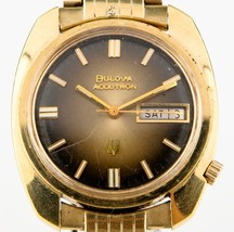 Vintage Bulova Accutron Men's Gold Electroplate Tuning Fork 218 Watch Day/Date - $427.66