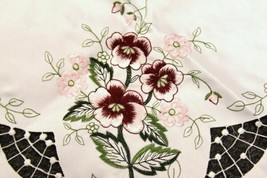 Embroidered Rose 33&quot;&quot; Square Polyester Cutwork Tablecloth End Side Table... - $28.00