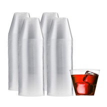 100 Clear Plastic Cups 9 Oz Old Fashioned Tumblers Fancy Disposable Wedding Part - £19.12 GBP