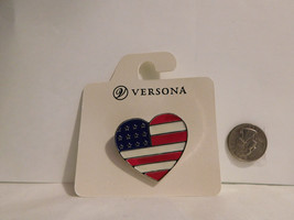 Versona Ladies Womens Red White Blue Silver Tones American Patriotic Heart Pin - £7.98 GBP