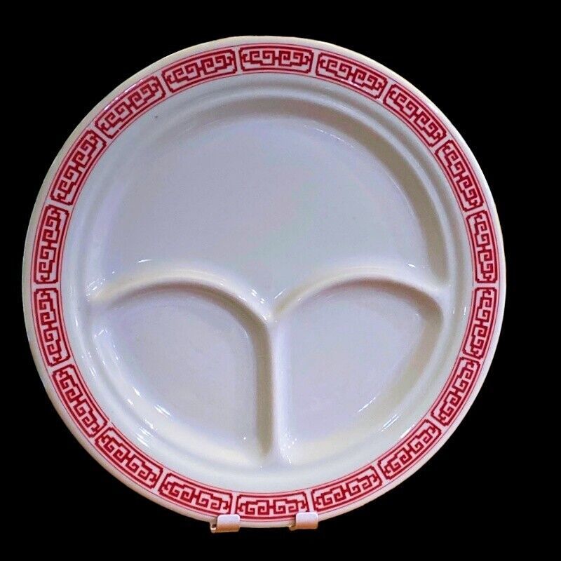 Primary image for Great China Restaurant Ware Chinoiserie Divided Grill Plate Red Greek Key 9 Inch