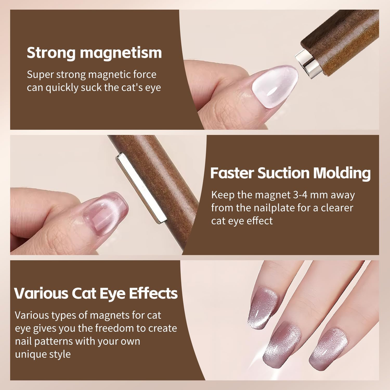 Cat Eye Magnet for Nails, Multi-Functional Wooden Handle Nail Magnet Pen, 3-In-1 Item image 4