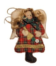 Handmade Sewn Fabric Country Christmas Angel Ornament Doll Hair Rustic OOAK EUC  - £11.67 GBP