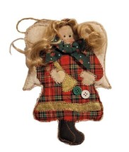 Handmade Sewn Fabric Country Christmas Angel Ornament Doll Hair Rustic OOAK EUC  - $14.84