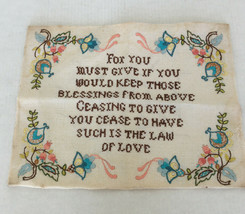 vintage embroidered spiritual poem the law of love flower border shabby ... - $19.75