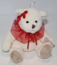 RT Sourcing Valentines 5&quot; Cream Ivory Plush Teddy Bear Red Neck Bow Stuffed Toy - £11.56 GBP