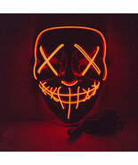 Halloween Purge Light up Mask EL Costume Party LED Glow Mask ORANGE - $20.56 CAD
