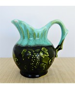 Vintage MCM blue &amp; green Japan small art pottery pitcher w/ grape bunch ... - £15.72 GBP
