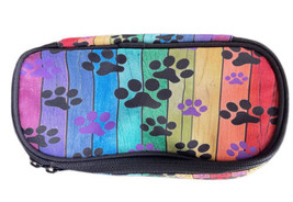 Rainbow Dog Paws Pencil Case Dual Compartment Cool Graphic School Supplies - $16.34