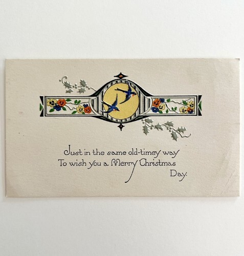 A Merry Christmas Victorian Greeting Card 1900s Embossed Birds Flowers PCBG11E Item image 2