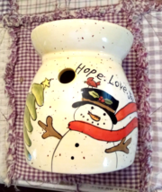 Darice Snow Man Ceramic Tart Warmer Burner Hope Love Joy with Tea Light Used Wax - $9.83
