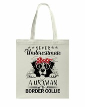 Never Underestimate Woman &amp; Border Collie Bag Dogs Lover Canvas Bags Cotton 15&quot; - £15.73 GBP