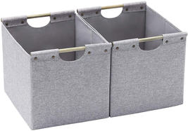 Foldable Storage Bins With Wooden Carry Handles And Sturdy Light Grey 2 Pack NEW - £33.45 GBP