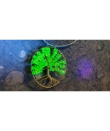Tree of life pendant Uranium glass necklace vaseline beads handmade #24068 - $819.97 MXN