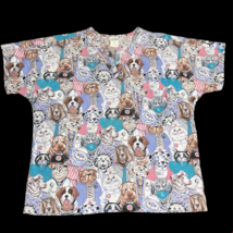 Womens Medium Scrub Shirt Top Dog Cat Nurse Vet Tech Colorful Fun - £11.95 GBP