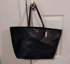 Victoria&#39;s Secret Black Pebbled Faux Leather Large Tote Bag With Tag Sma... - $13.09