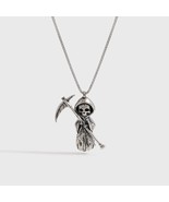 Vintage Men&#39;s Death Skeleton Skull Grim Reaper 925 Sterling Silver Neckl... - £96.54 GBP