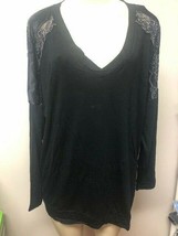 $94 Fleur&#39;t Women&#39;s Black Long Sleeve Lace Trim Lounge Wrap Back Top Sz ... - £22.06 GBP