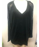 $94 Fleur&#39;t Women&#39;s Black Long Sleeve Lace Trim Lounge Wrap Back Top Sz ... - $38.42 CAD