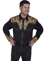 Men&#39;s Western Shirt Long Sleeve Rockabilly Country Cowboy Black Gold Floral - £73.16 GBP