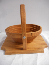 Folding Collapsible Wood Base- Basket w Handle Mid Century Modern Trivet Crafted - £18.07 GBP