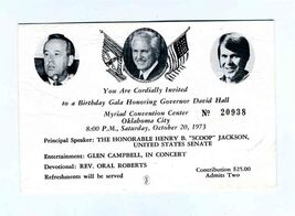 Invitation Honoring Governor David Hall Oklahoma 1973 Glen Campbell Oral... - $34.61