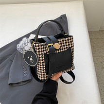 European And American Fashion Houndstooth Woolen Small Bucket Bag 2023 Autumn An - £26.94 GBP