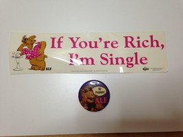 Vintage 1987 ALF &quot;If You&#39;re Rich, I&#39;m Single&#39;&quot; Car Bumper Sticker &amp; 2 pin button - £8.62 GBP