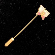 Vintage Enamel Butterfly Stick Pin Gold-Tone Lapel Hat Pin Pretty Gift Idea - £7.97 GBP
