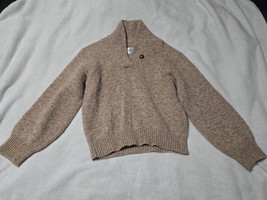 VTG Early Winters Oatmeal Fleck Wool Sweater Button Elbow Patches Ladies M - £18.74 GBP