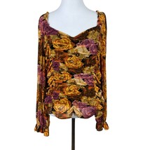 Jane + Delancey Blouse Top Women XL Multicolor Floral Ruched Off Shoulder Sheer - £24.34 GBP