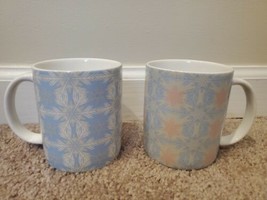 Set of 2 Avon Winter Soft Mugs, Floral Snowflake Pattern Light Blue/Gray - $9.49