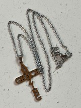 Long Silvertone Chain w AMAZING GRACE Cross Pendant Necklace – chain is 19 inche - £11.64 GBP