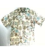 Pierre Cardin Mens Hawaiian Shirt Large Pineapple Tiki Cotton Casual Collar - $27.15 CAD