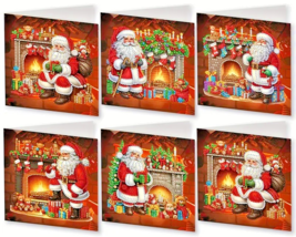 6  Santa by  Fire Christmas Greeting Card Diamond Jewel Art COMPLETED &amp; ... - $27.71