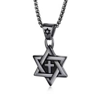 Black Jewish Star of David Messianic Cross Pendant Necklace For Men Chain 24&quot; - £9.37 GBP
