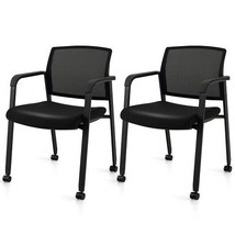 Set of 2 Stackable Rolling Office Chairs with Mesh Backrest-Black - Color: Black - $5,403.11 MXN