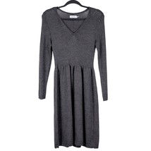 Calvin Klein Sweater Dress S Womens Gray Knit V Neck Fit Flare Merino Wool Blend - £18.88 GBP
