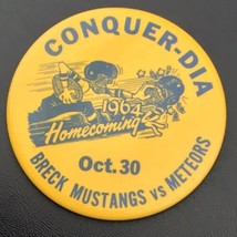 Breck Mustangs VS Meteors 1964 Homecoming Vintage Pin Button Golden Valley MN - £15.89 GBP