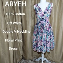 Aryeh 100% Cotton Fully Lined Double V Neckline  Floral Dress Size L - £11.01 GBP