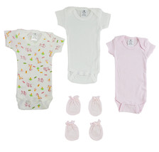 Bambini Preemie Girl Preemie Onezies and Mittens - 5 Pcs Set 100% Cotton Pink - £15.41 GBP