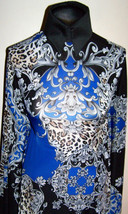 Royal Blue Black Gray and Cream Animal Print Lycra Stretch Fabric By The Yard - £21.92 GBP