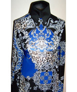 Royal Blue Black Gray and Cream Animal Print Lycra Stretch Fabric By The... - £21.86 GBP