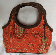 Vintage The Sak Red / Pink Canvas Paisley Hobo Handbag Purse EUC - $17.37