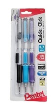 Pentel Quick Click Mechanical Pencil 0.7mm Med Side Click 3pk Black Lead - £5.31 GBP